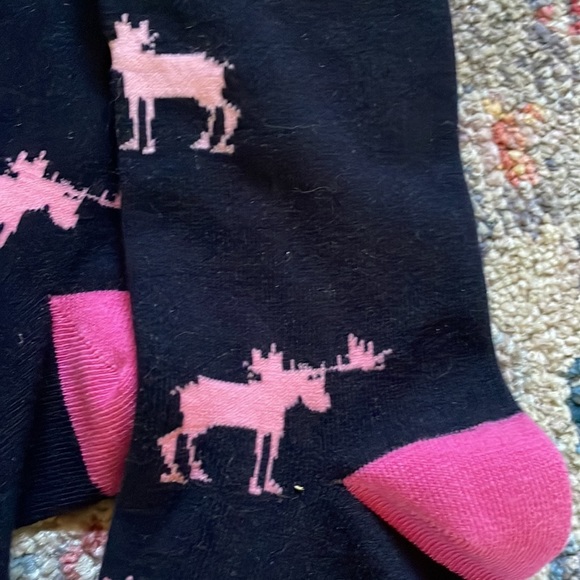 Little Blue House Pink and Black Moose Socks - Picture 2 of 4